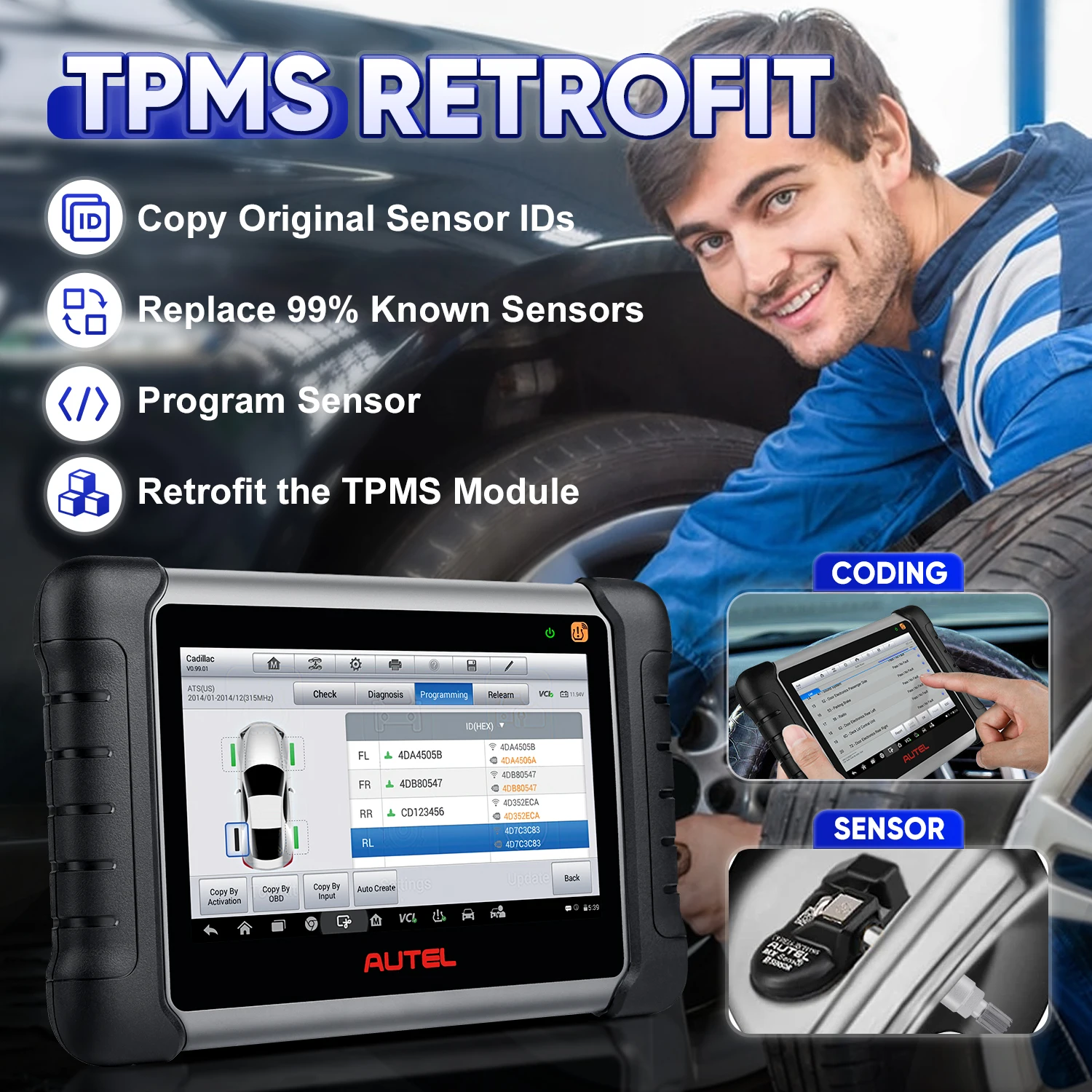Autel MaxiCOM MK808TS PRO OBD2 автомобильный диагностический инструмент сканер с 4 шт. MX-Sensor TPMS