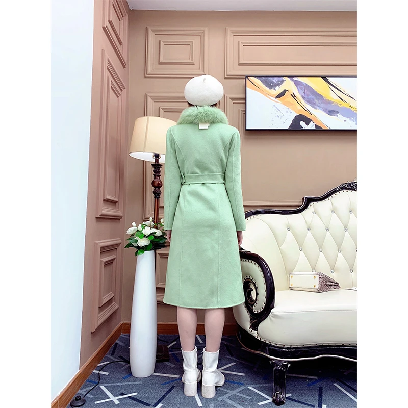 Шерстяное пальто с воротником Осень-зима 2022 новинка цвет авокадо зеленый