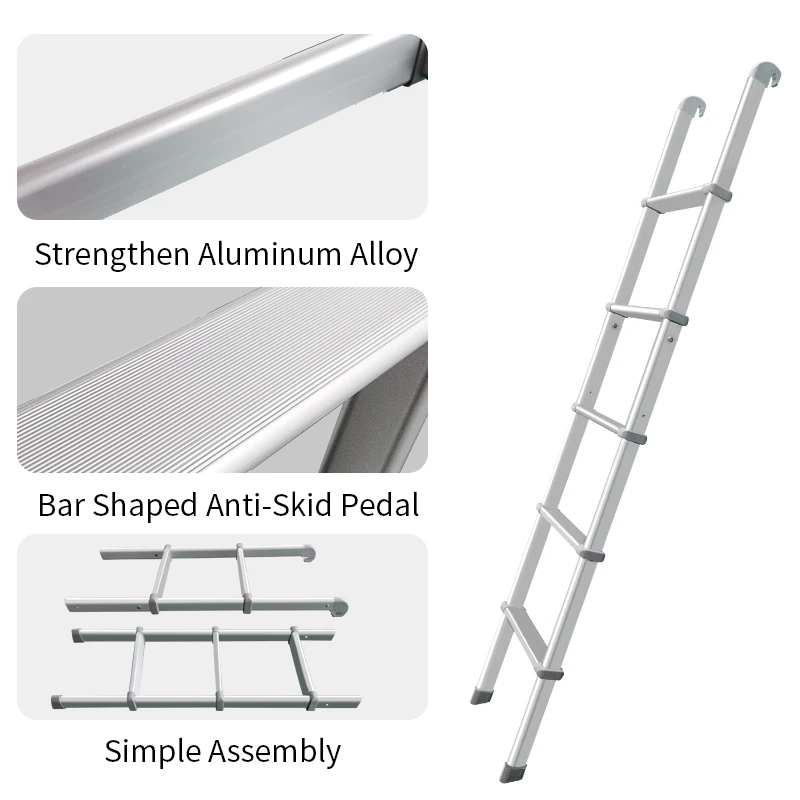 High Tensile Aluminium Alloy 5-Steps RV Folding Ladder for Caravan Motorhome Trailer Camper Van Easy Installation