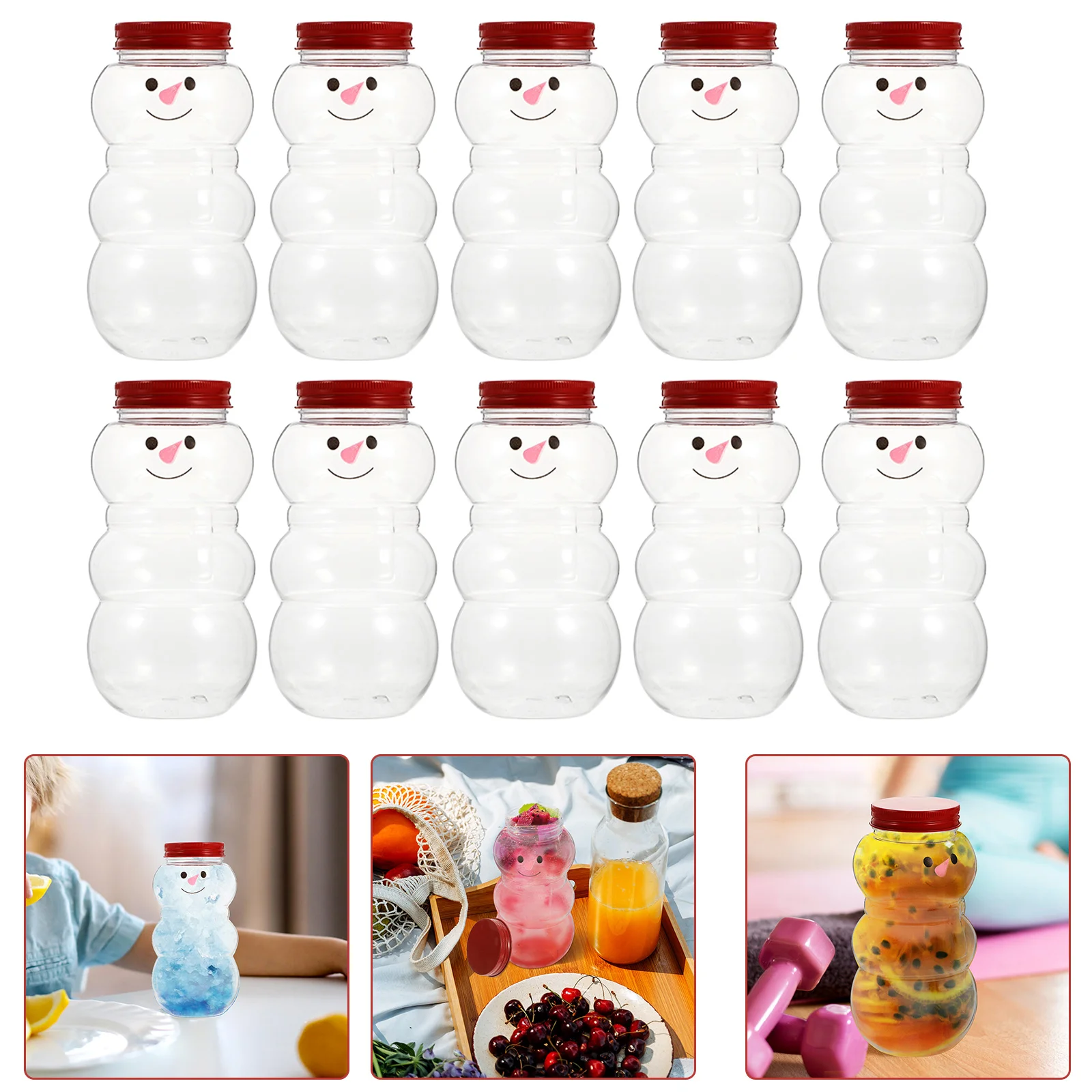 

Bottles Christmas Candy Jars Snowman Bottlebeverage Containermilk Empty Water Cookie Jar Reusabledrinking Capswrapping Holiday