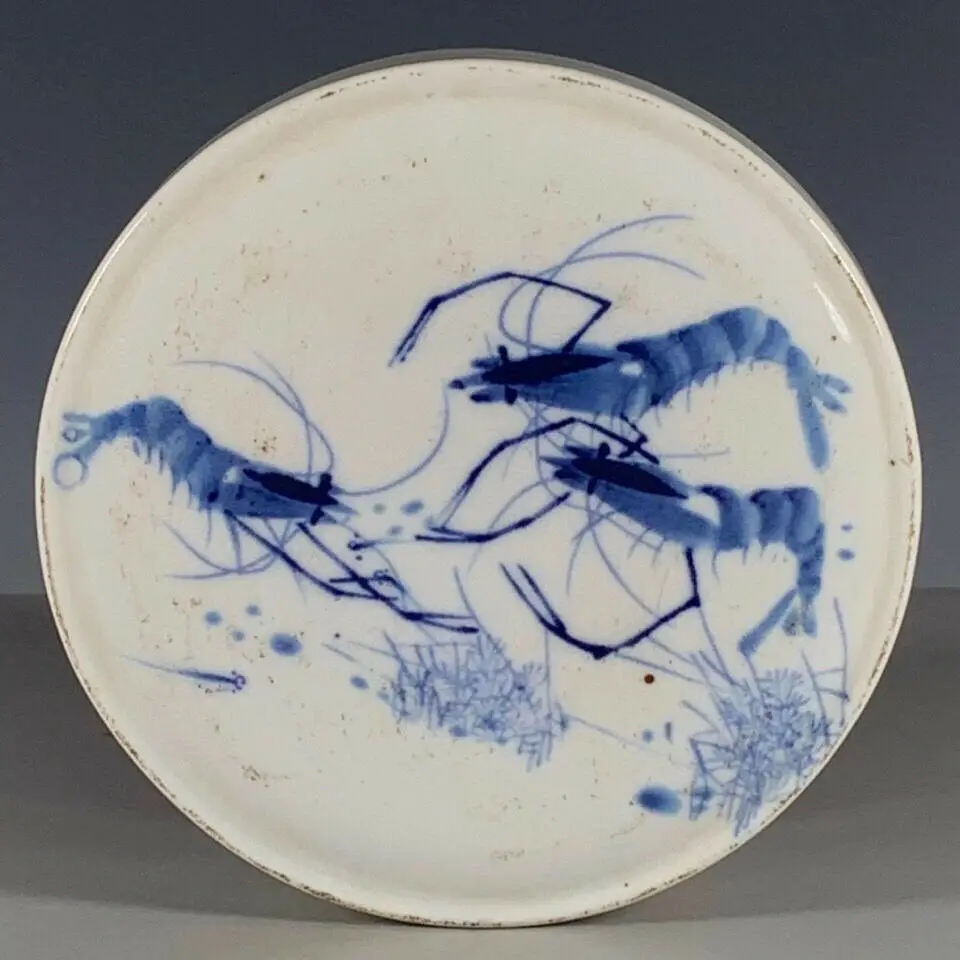 

Chinese Blue and White Porcelain Hand Painted Shrimp Design Ink Box 4.72 inch