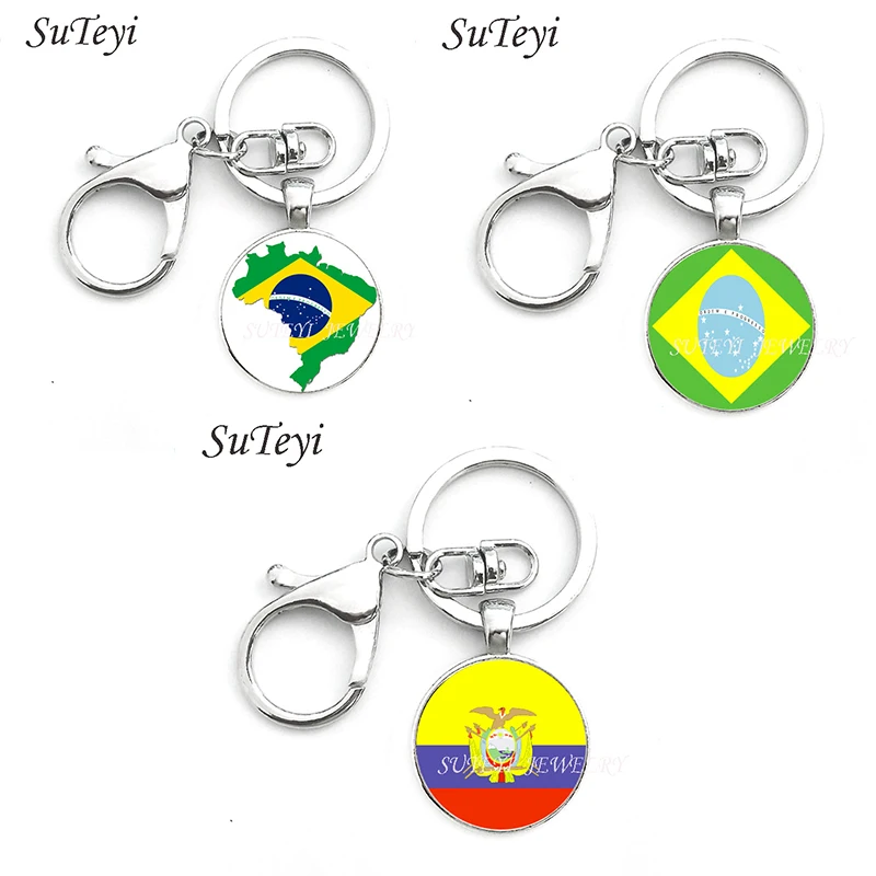 

Классический брелок с подвеской в Бразилии, винтажный брелок ручной работы с национальными флагами, брелок с застежкой