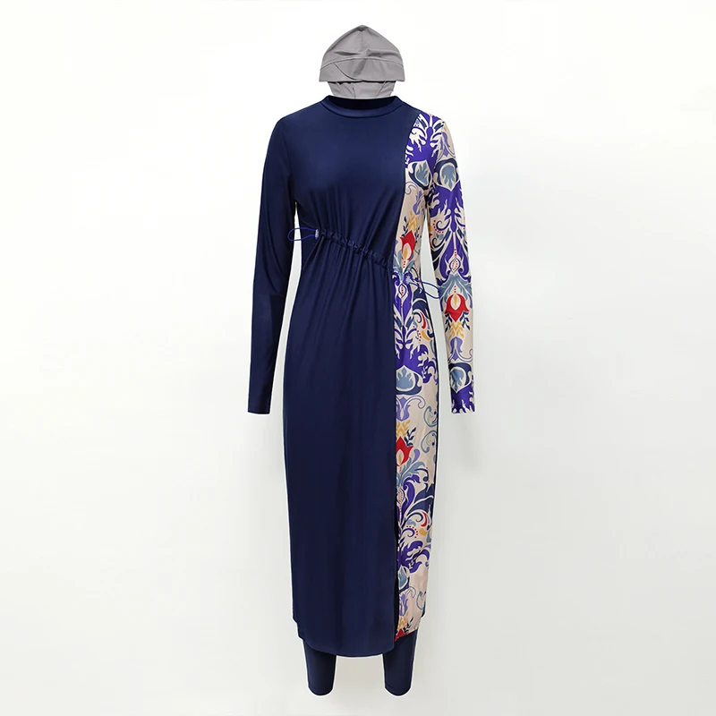 Burkini 2022 г. Новые мусульманские купальники 3 шт. хиджаб с цифровым принтом и длинным