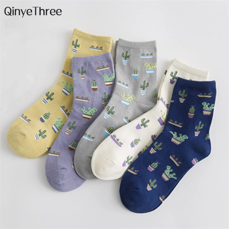 

Girls Cartoon Plant Cactus Socks Comfortable Summer Cute Cotton Casual Soft Socks sokken Warm Women Socks meias Drop ship