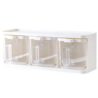 3 grids container desktop condiment jar transparent with handle herb seasoning box spices storage cooking kitchen spoon