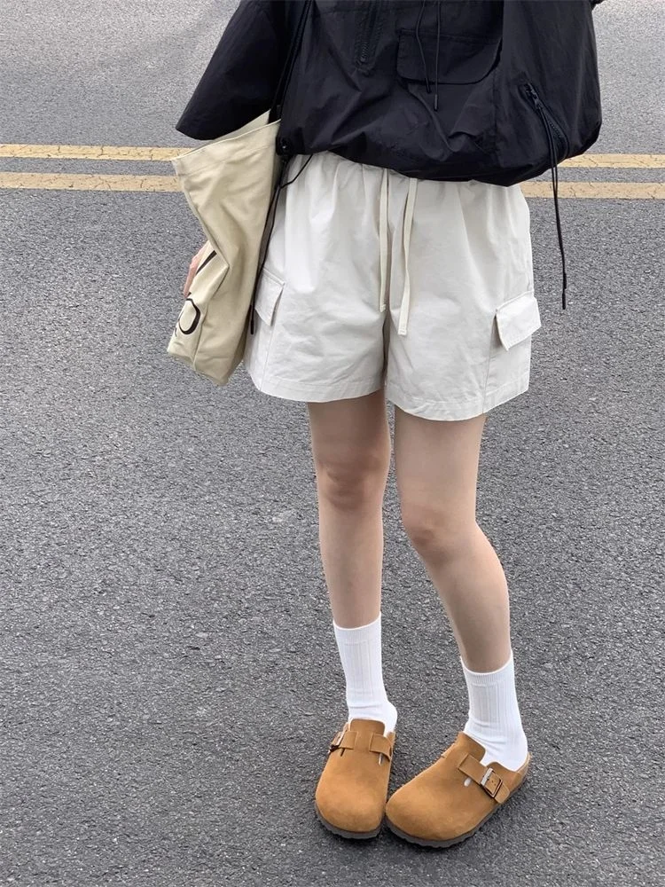 

Cargo Shorts Women Vintage Japanese Style Casual Baggy Black White Short Pants High Waist Short Female Summer Streetwear
