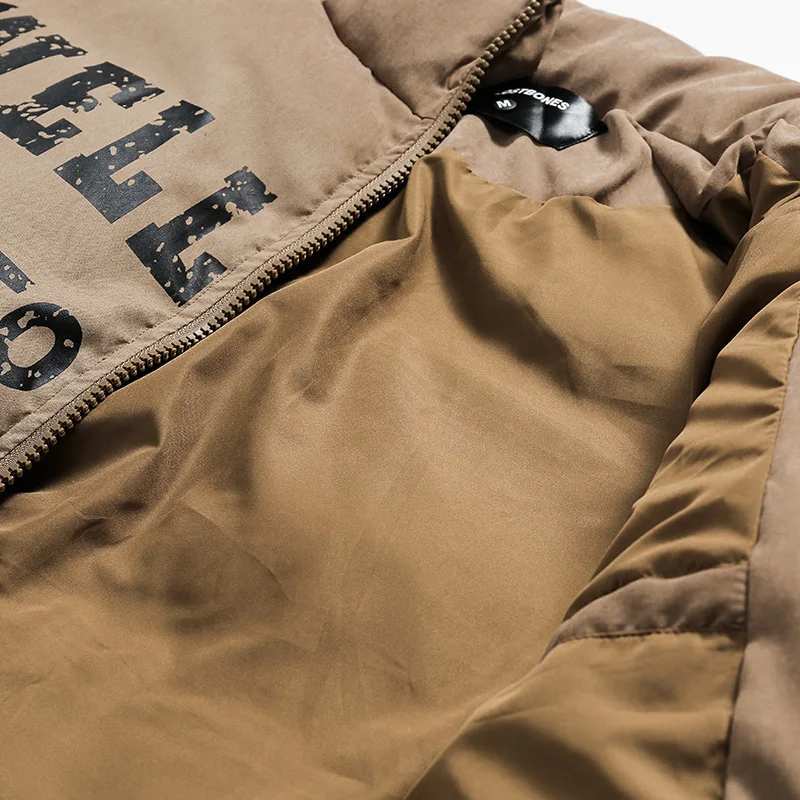 Men's Parkas Coat Polyester 2022 Winter New Couple Stand-up Collar Japanese Retro Letter Print Drawstring Parkas Jacket Women