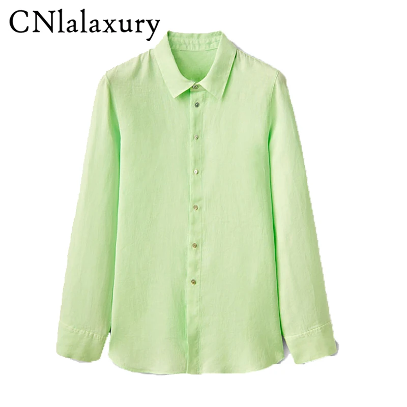 

CNlalaxury 2022 осенние женские повседневные Высококачественные розовые льняные пуговицы для рубашки женские винтажные свободные базовые Топы с длинным рукавом Блузка