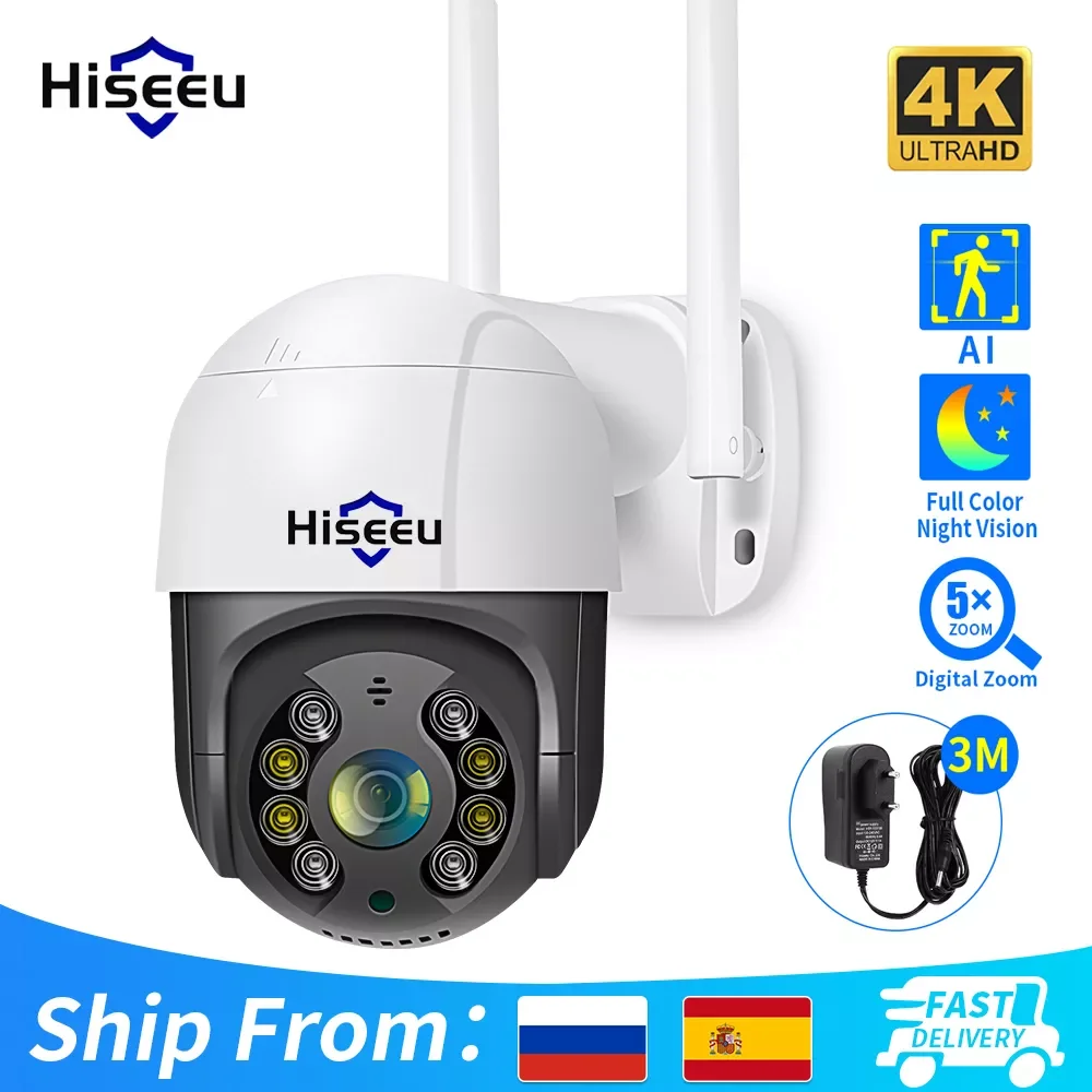 

Скоростная купольная беспроводная Wi-Fi камера Hiseeu, 2023 скоростная уличная PTZ IP-камера с 5-кратным цифровым зумом, 3 Мп, 5 МП, аудио, видеонаблюден...