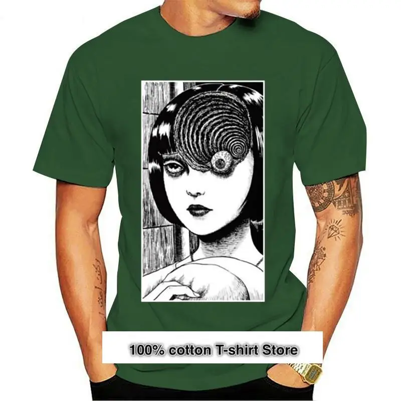 

Camiseta negra de Manga de Horror para hombre, Camiseta de algodón negra de Uzumaki Junji Ito, Halloween, nueva