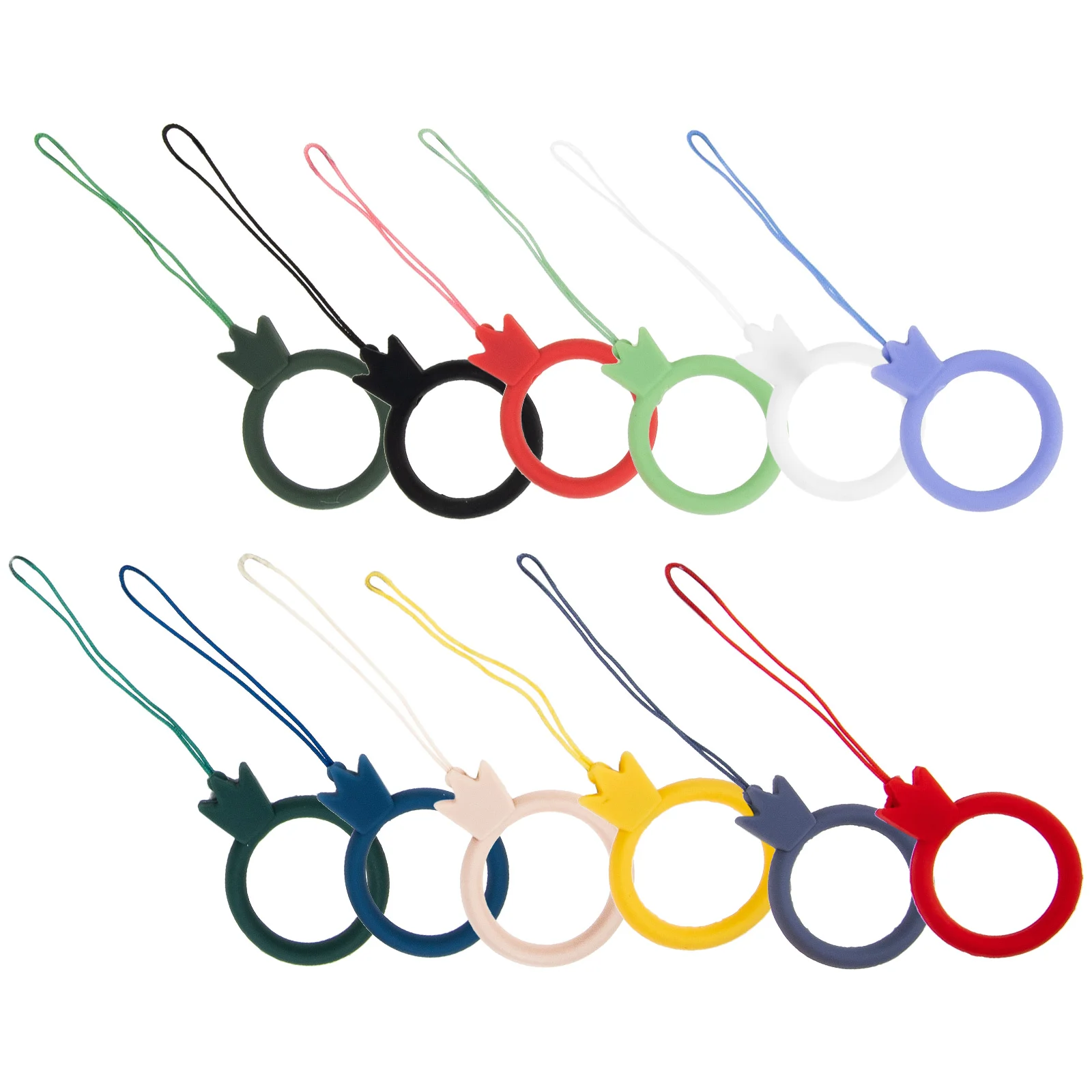 

12Pcs Chic Silicone Finger Ring Design Mobile Phone Chain Hanging Rope for Decor