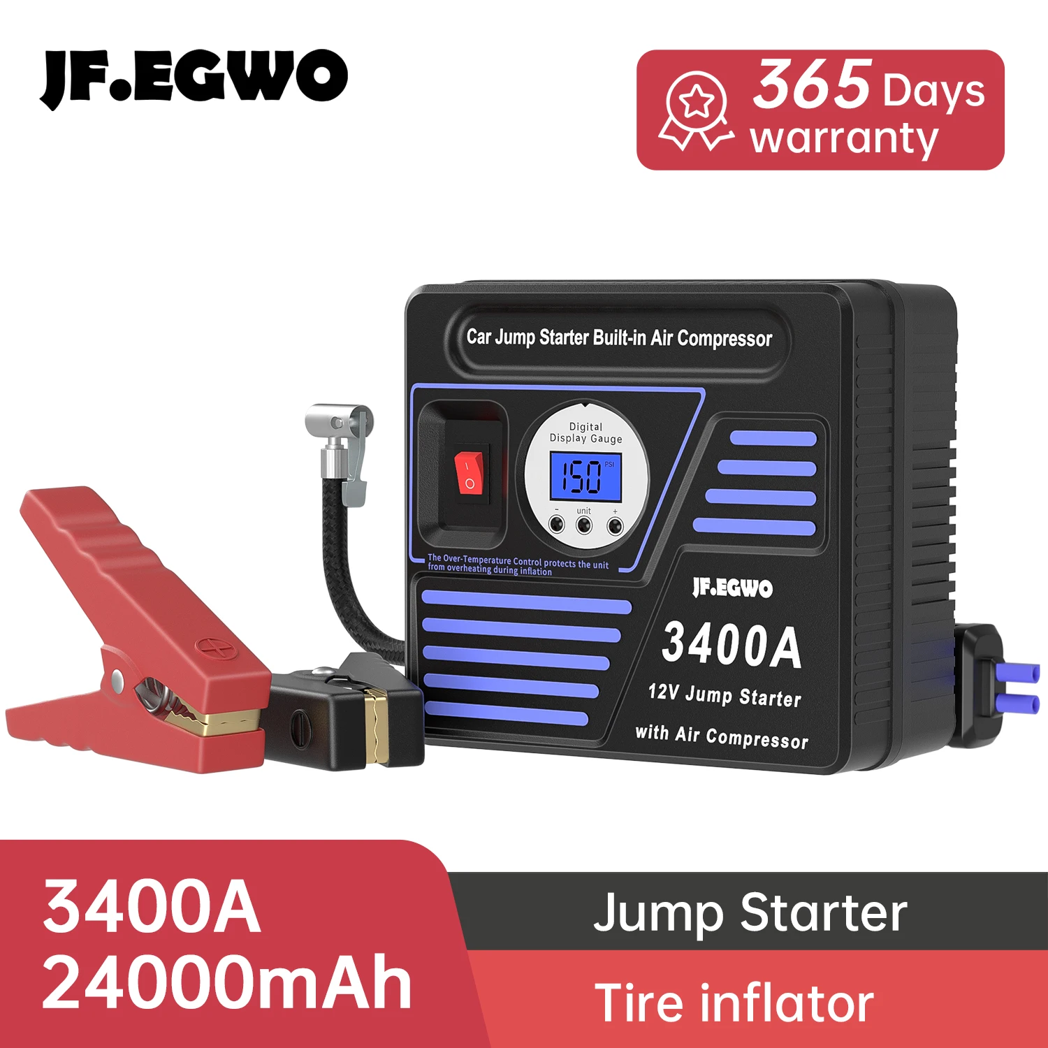 

3400A Car Jump Starter Power With Air Compressor Tire Pump Portable Battery Charger Auto Booster Starting Device Petrol Diesel