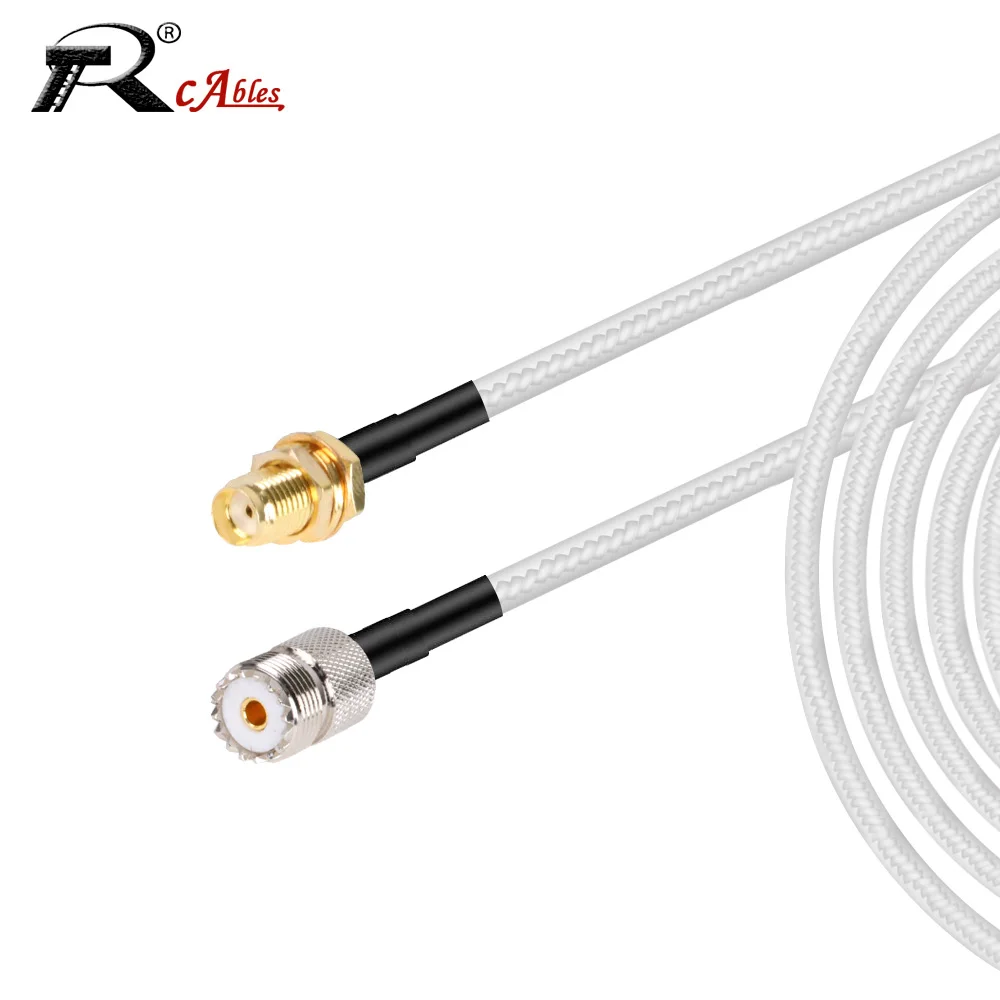 SMA Female to UHF Female Plug Adapter RG316 Pigtail Coaxial White Antenna Extension Cable for CB Radio Ham Radio FM Transmitter
