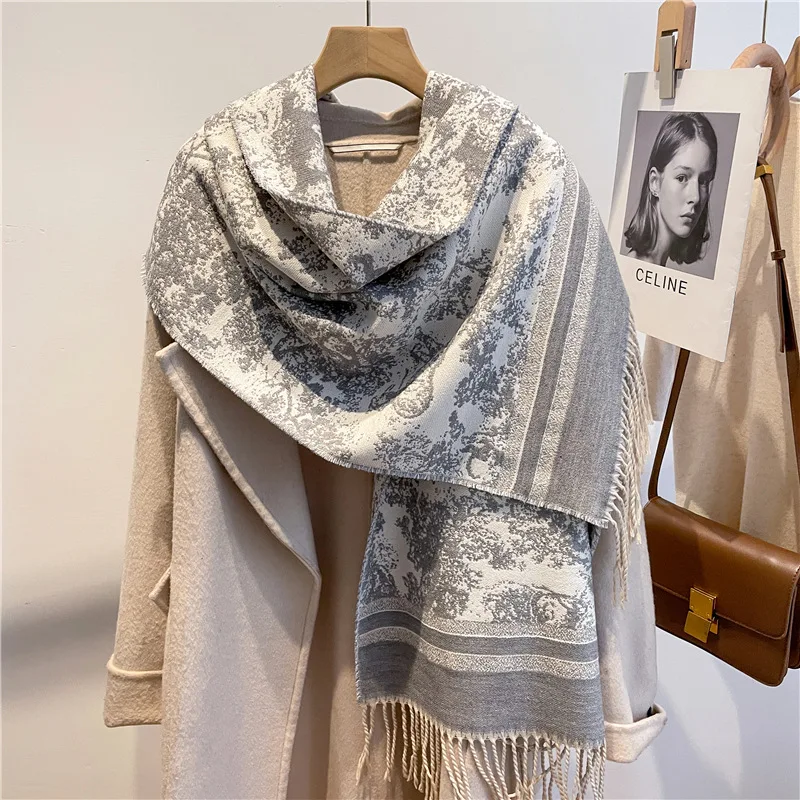 Роскошная брендовая кашемировая шаль шарф женская зимняя теплая Пашмина шарфы головной платок хиджаб шарфы палантины пончо одеяло