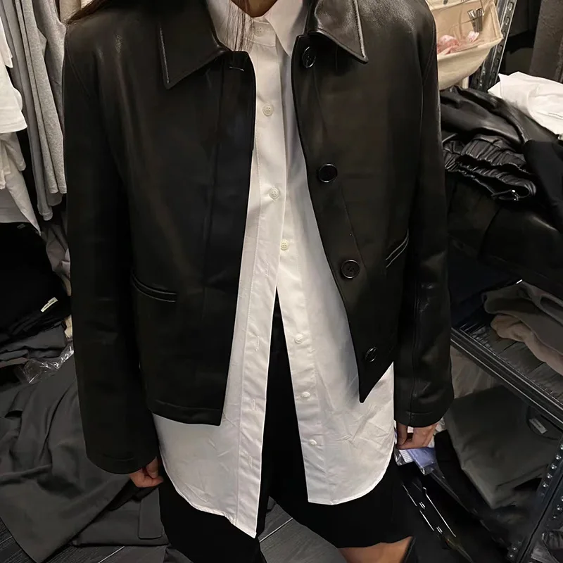 Новая кожаная куртка для женщин в сумке короткая из шкуры ягненка