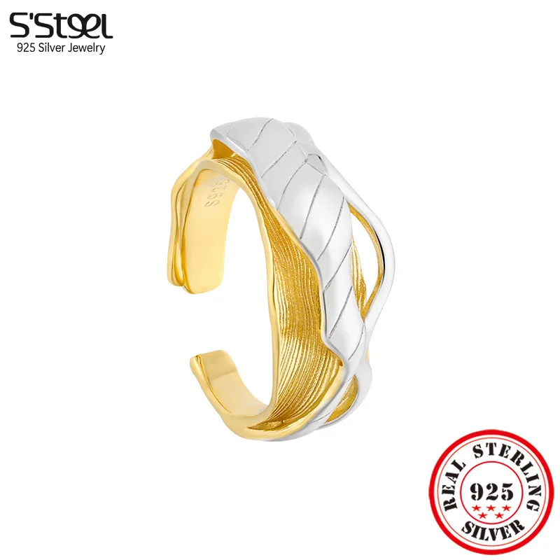 

S'STEEL 925 Silver Original Personalized Irregular Wave Resizable Rings Women Luxury Engagement Trends 2023 Accessories Jewelry