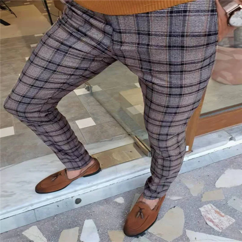 Spring Men Plaid Pants Streetwear Vintage Casual Trousers With Pockets Leisure Clothes Checkered Print Business Fashion Wear New