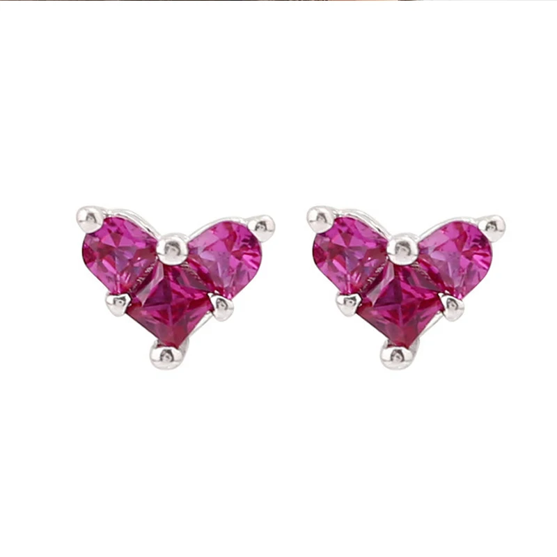

Bohemia Piercing Pendiente Simple Rose Red Zircon Heart Stud Earring for Women Fashion Jewelry Ins Same Earing Party Aretes Gift