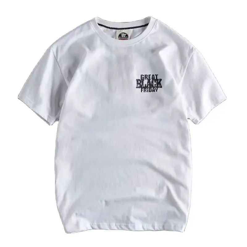 

American Fashion Retro Printed Short Sleeved T-shirt Men's Drape Feeling Comfortable Washable Cotton Round Neck Bottoming Shirt
