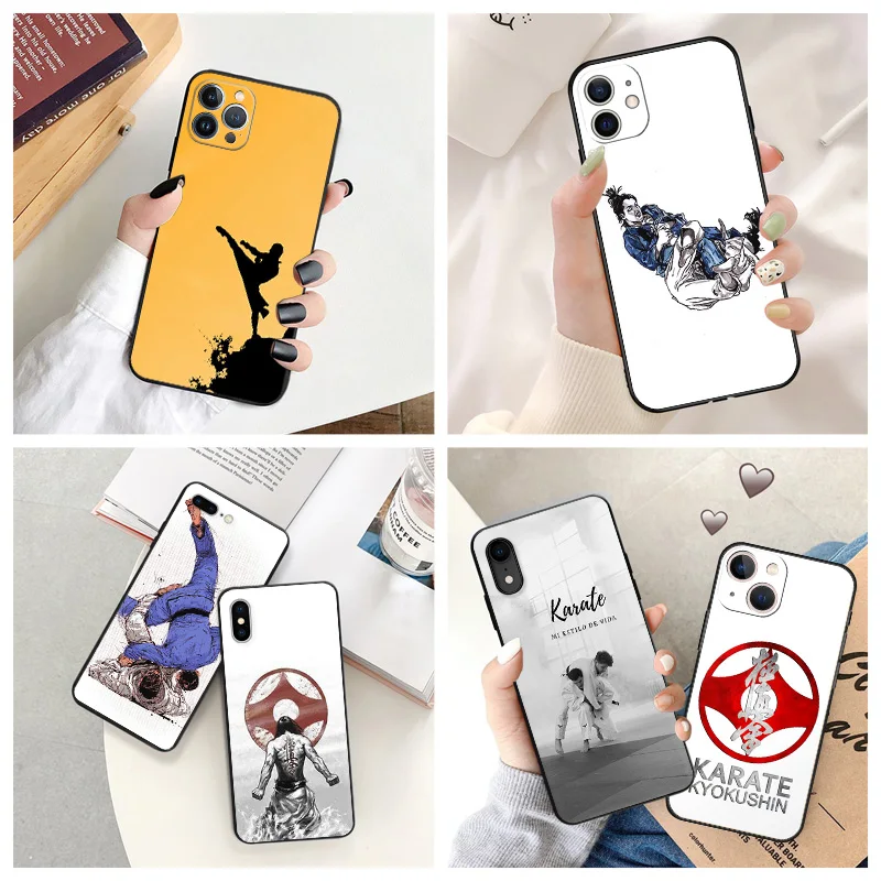 

Black Matte Anti-Drop Phone Case For iPhone 14 12 13 Pro Max 11 Mini 7 8 6 6s Plus XS X XR SE Luxury Power Karate Judo Cover