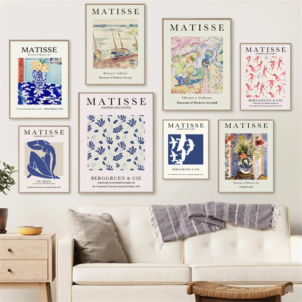 Абстрактное искусство Матисса настенный Декор живопись Современная синяя