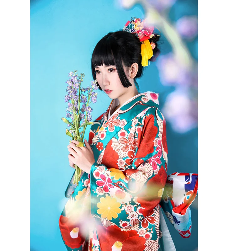 Кимоно женское Furisode с японским цветочным принтом модная Улучшенная аниме одежда