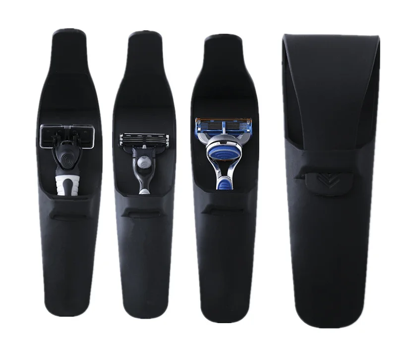 

High Quality Men's Manual Series Razor Handle Silicone Sleeve Black Portable Travel Silicone Shaver Storage Holder