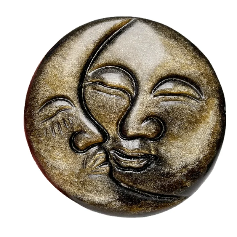 Натуральный Золотой/Серебряный обсидиан резная Солнце Луна кварцевый