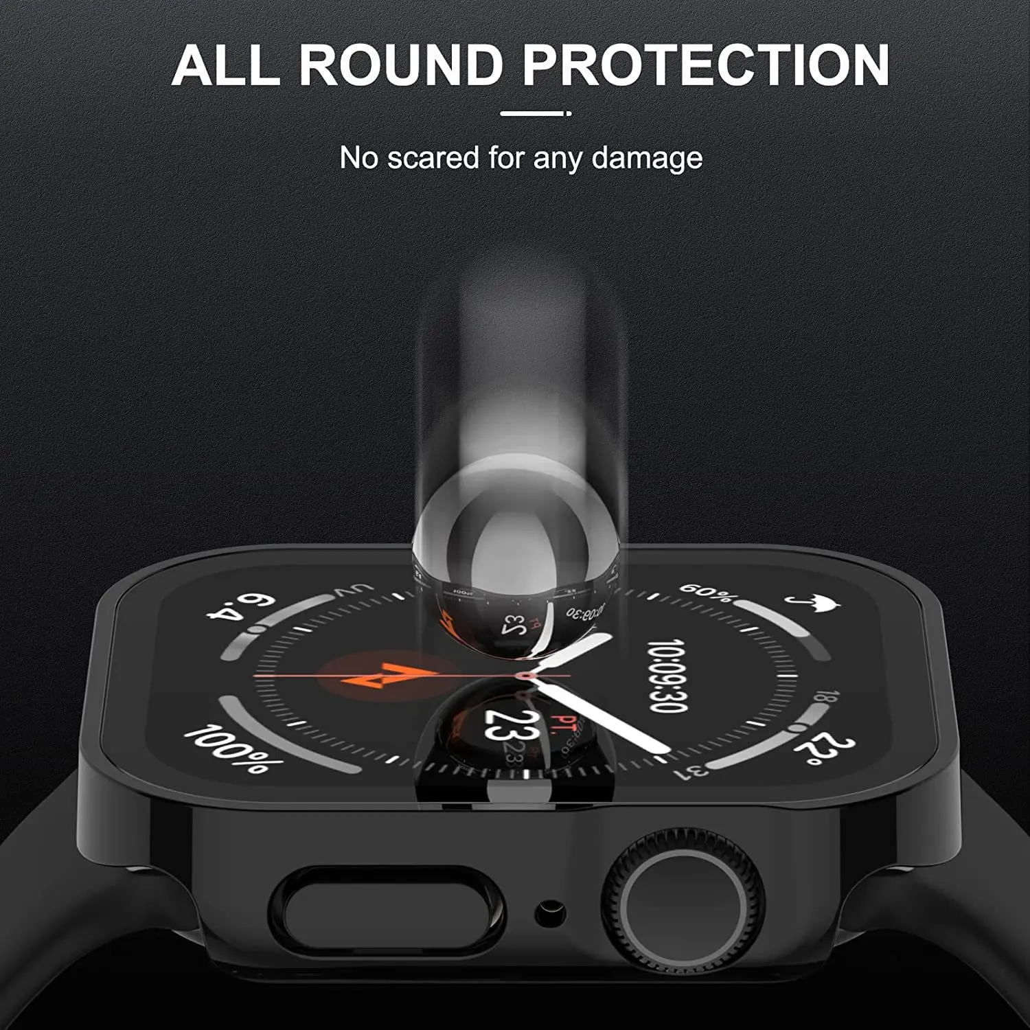 Waterproof Case For Apple Watch 7 8 44mm 45mm 40mm 41mm straight edge Screen Protector Cover Case iWatch 8 7 SE 6 5 4 Ultra 49mm