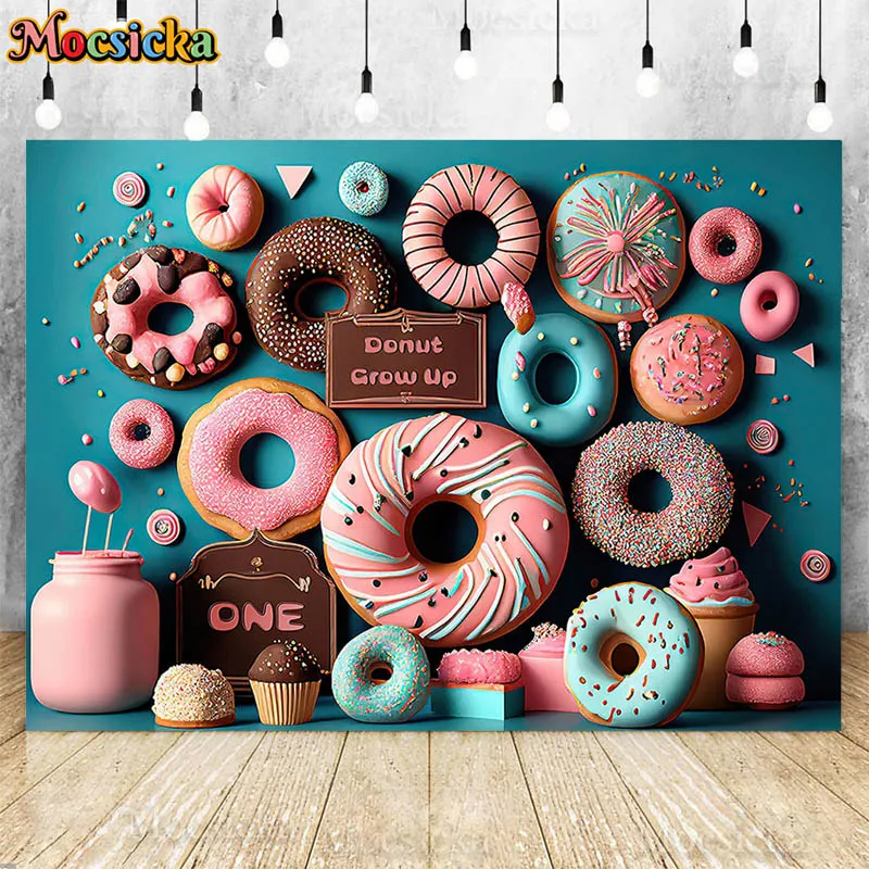 

Donut Grow Up Photography Backdrop For Girls Birthday Party Sweet Ice Cream Baby Shower Kids Cake Smash Background Photo Studio