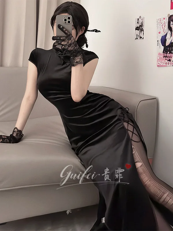 Женское кружевное платье в китайском стиле длинное облегающее платье-Ципао с