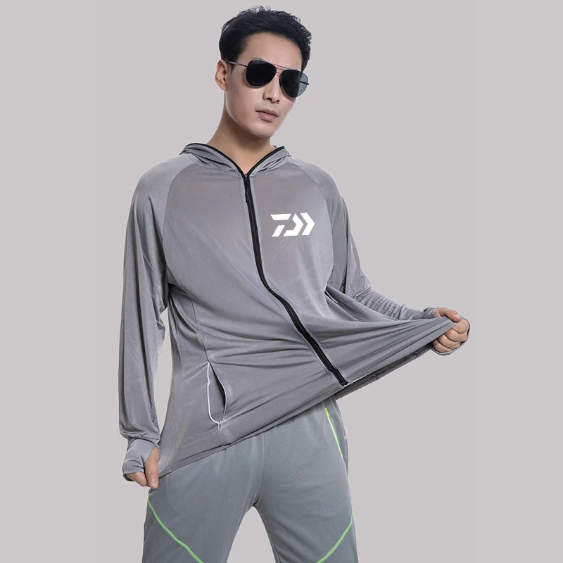 

Summer Men's Sunscreen Breathable Ice Silk Fishing Shirt Jacket Outdoor Sports Thin Hooded Coat Quick-Dry Fishing Jerseys