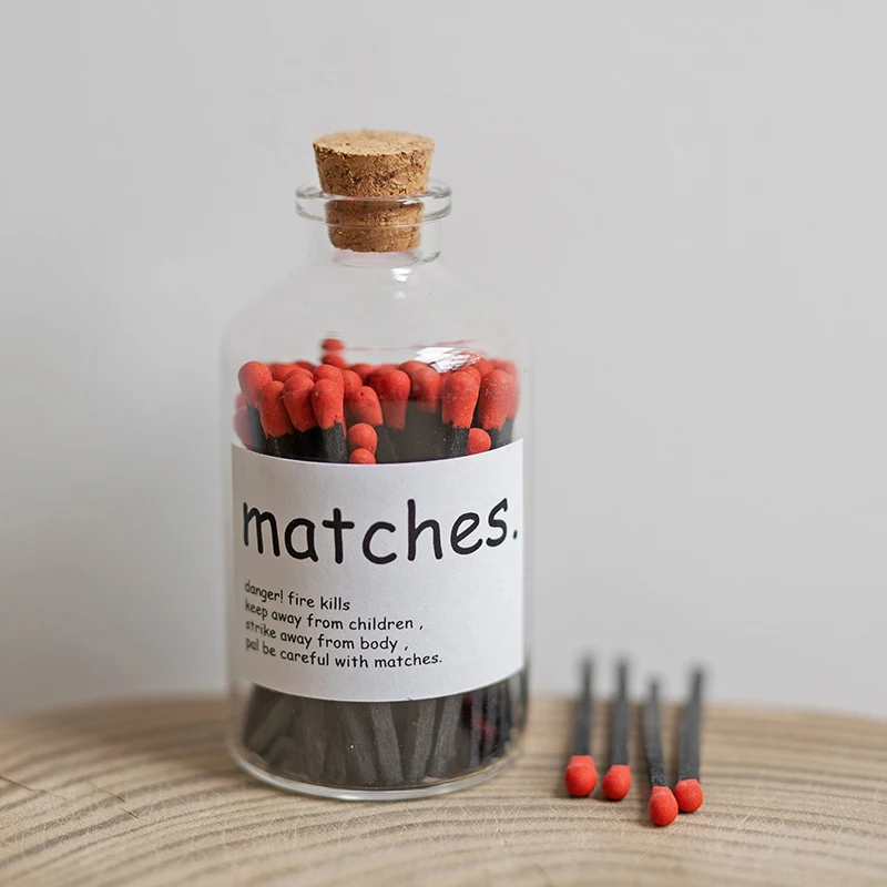 

Match Bottle Old Vintage Red Head 4.5cm Safety Matchsticks Decorative Black Wooden Stick
