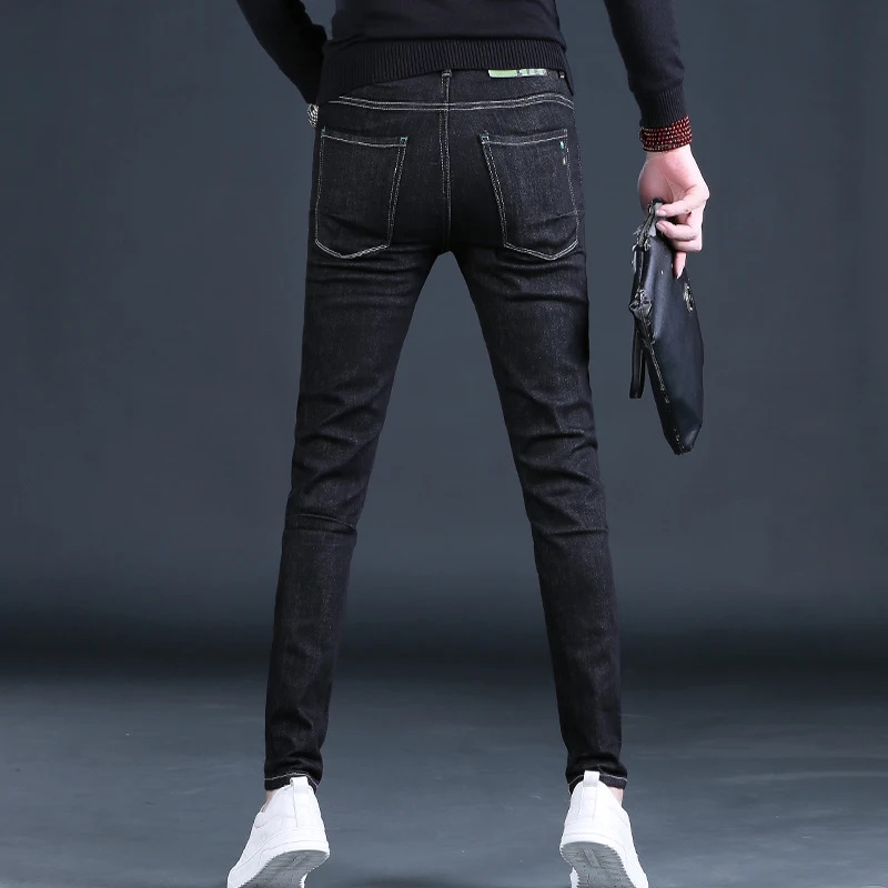 Autumn Black Jeans Men Casual Slim Fit Pencil Pants Streetwear Fashion Embroidery Stretch Denim Trousers CP2107