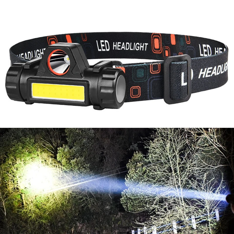 LED Headlamp Sensor Headlight with Battery Flashlight USB Rechargeable Head Lamp Torch 4 Lighting Modes Work Light Cycling