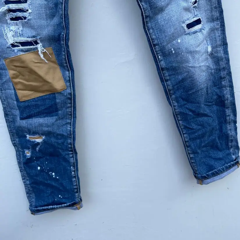 Explosive denim trousers Dsquared2 authentic high street ripped jeans slim fit motorcycle jeans DSQ093