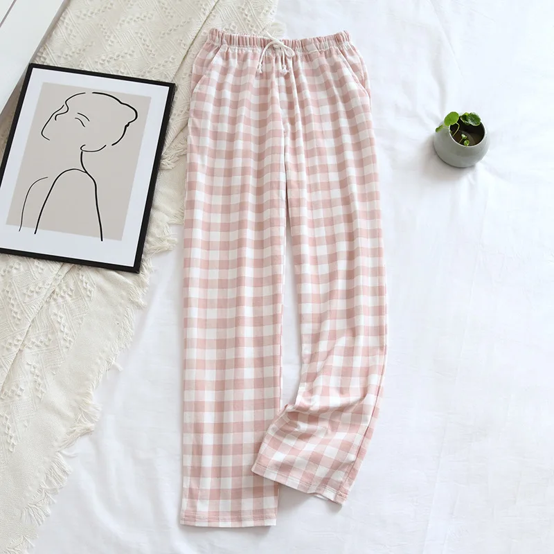 New Plaid Cotton Loose Ladies Pajama Pants Pyjama Cotton Trousers Women Man Couple Bottom Loungewear Sleeping Pants Home Wear