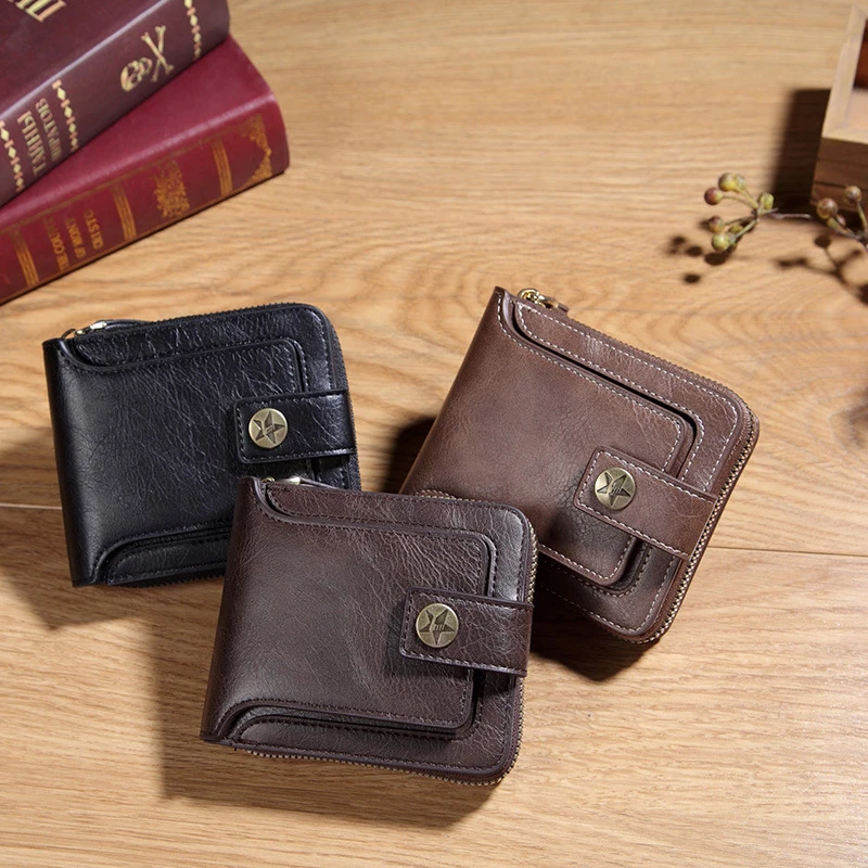 

Vintage Small Men's Wallet Pu Leather Short Purse Men Hasp Zipper Clutch Solid Portable Card Holder Fashion Men's Wallet