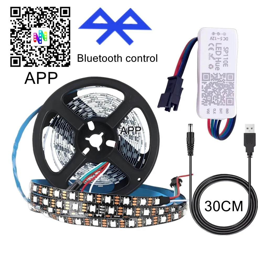 

Умные Светодиодные Ленты DC5V WS2812B С Контроллером SP110E USB Bluetooth, RGB IC, 30/60/144 Пикселей/метр, Водонепроницаемые