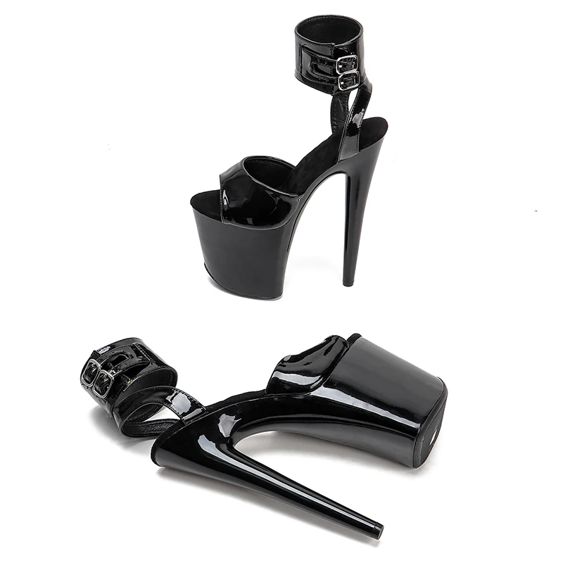 Leecabe 20cm/ 8inches patent PU upper  platform  high heel sandals  pole dance shoes