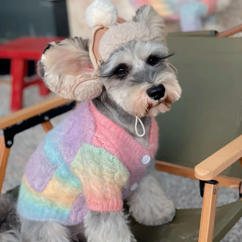 

Радужный Галстук окрашенный свитер Одежда для домашних животных собаки кардиган одежда для собаки костюм Французский бульдог Теплый Симпа...