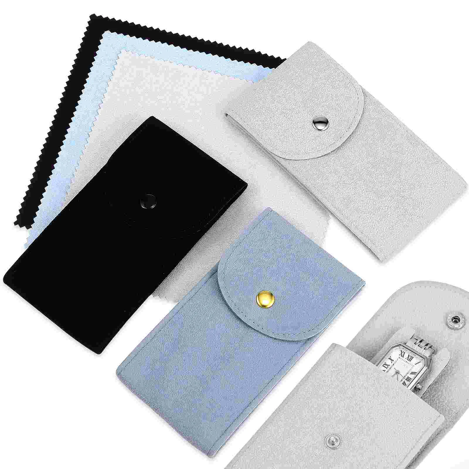 

3Pcs Flannelette Fabric Water Storage Bag Portable Single Watch Pouch Organizer with 3 Wipe Cloths