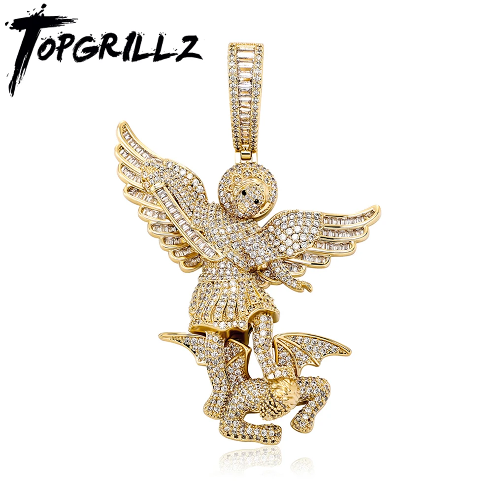 Фото TOPGRILLZ St Michael The Archangel кулон ожерелье высокое качество медь с микро проложить кубического циркония хип-хоп пара ювелирных изделий №1
