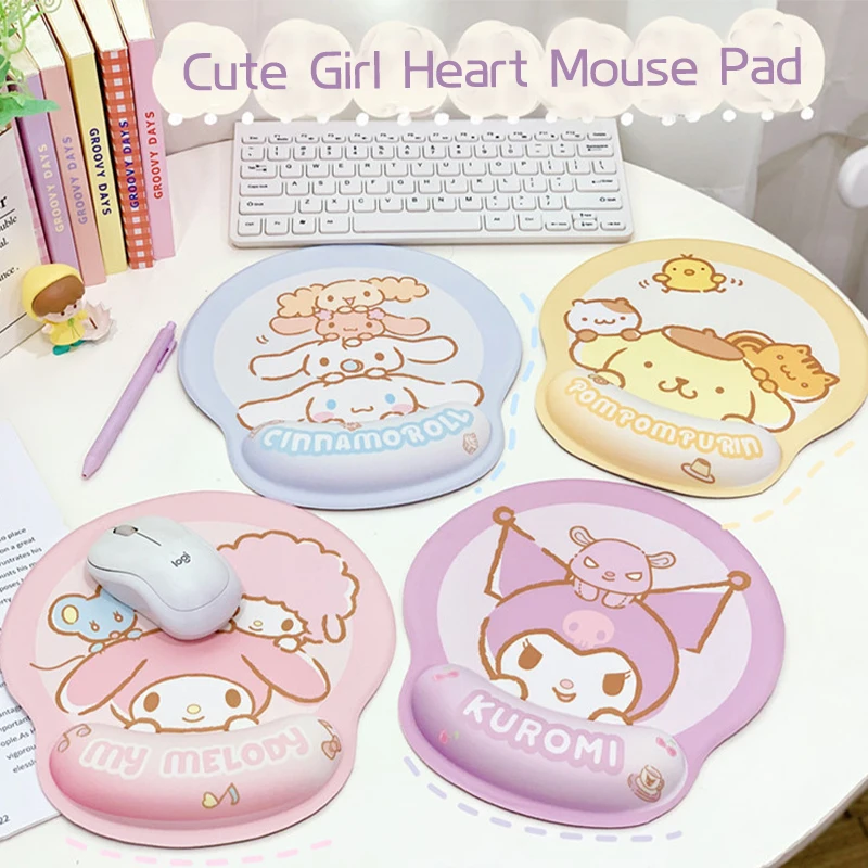

Sanrio Kuromi My Melody Hello Kitty Mouse Pad Wrist Rest New Kawaii Anime Silica Gel Thicken with Wrist Non-slip Game for Office