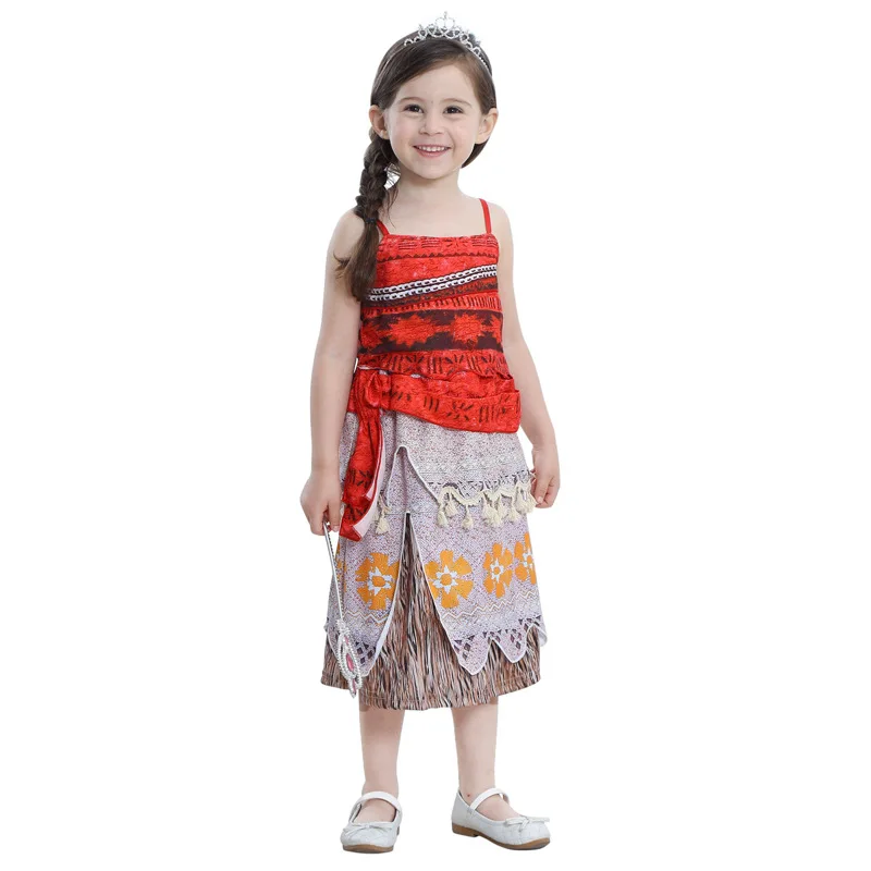 

Disney Moana Princess Dress Pocahontas Cosplay Costume Adventure Summer Beachwear Kids Girls Costume Party Set