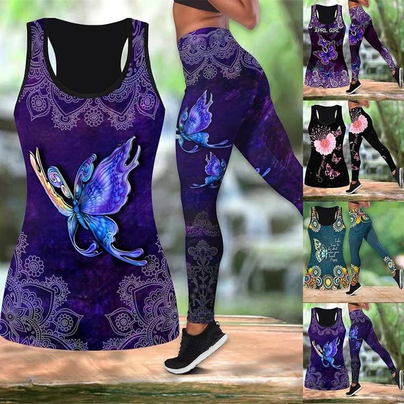 

Женские спортивные штаны для йоги с 3D-принтом бабочки, быстросохнущие дышащие леггинсы для тренажерного зала и бега, жилет