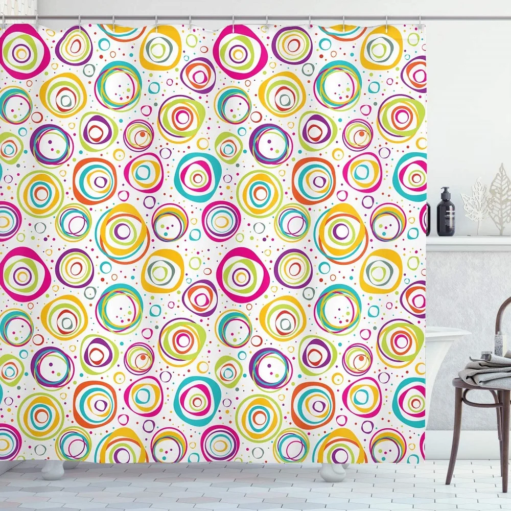 Геометрическая занавеска для душа Детские спирали с забавными пузырьками в