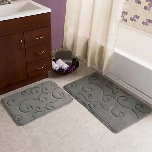 

of 2 Bathroom Rugs – Non-Slip Memory Foam Bath Mats, Gray Barh tub mat Tapetes para el baño Washing machines Bath rug sets p