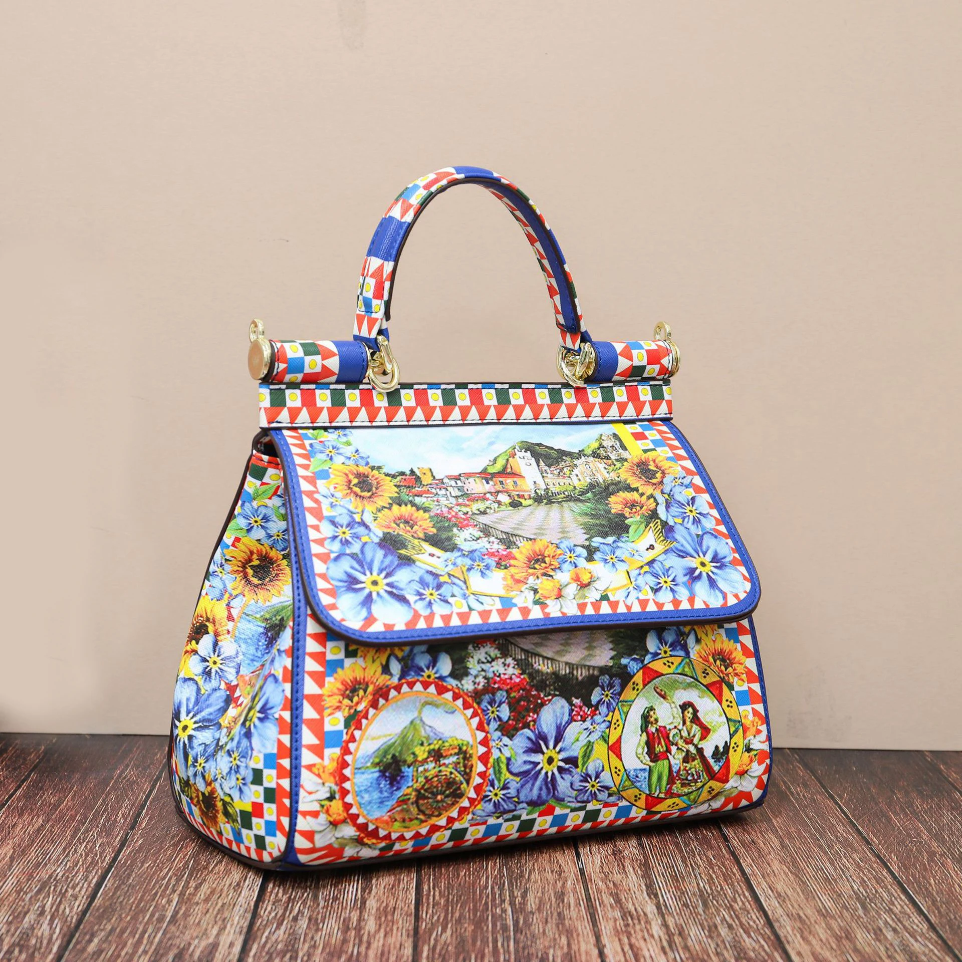 

Printing Handbags Retro Frame Women Totes Classic Female Venezia Messenger Bag Shoulder Bags With Strap B0130