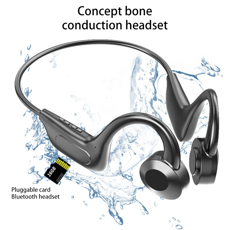 

2022 Bone Conduction Earphone Sport Running Waterproof Wireless Bluetooth-compatible Headphone W Microphone Support TF SD Card